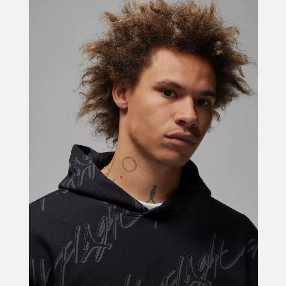 Jordan Flight Essentials All Over Print Mens Fleece Pullover Hoodie Black XL - Picture 5 of 8